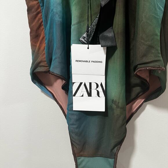 ZARA Printed Tulle Multicolored One Piece Swimsuit - Picture 8 of 9
